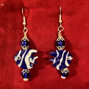 Blue and White Fish Earrings